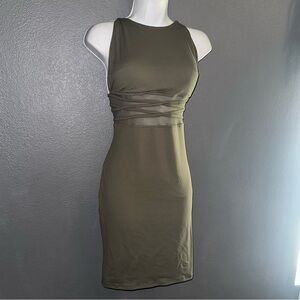 BEBE New w $79 Tags Olive Green Sleeveless Cut Out Sheer Mini Dress Medium